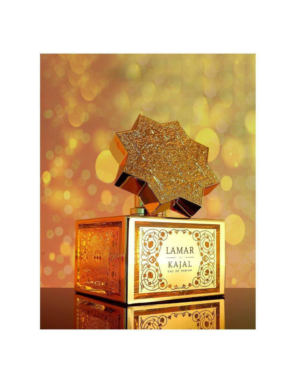 Kajal Lamar de Parfum label detail emphasizes notes and luxury finish