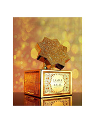 Kajal Lamar de Parfum label detail emphasizes notes and luxury finish