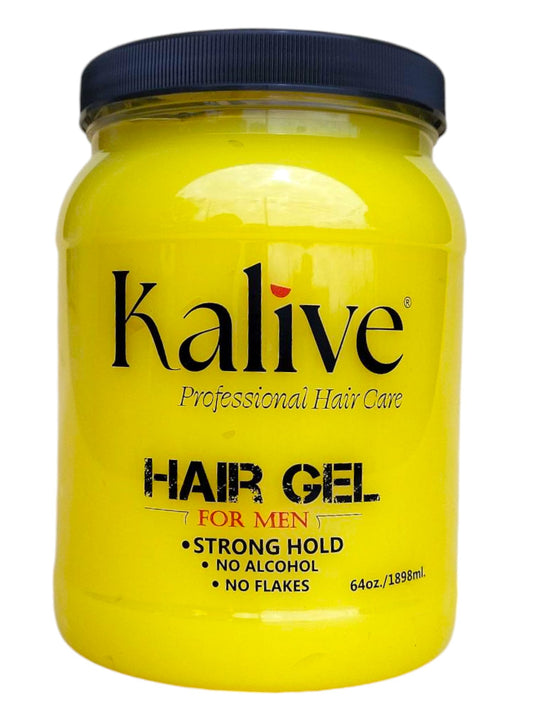KALIVE 2 STYLE men's styling gel bottle offering 64 oz and strong hold.