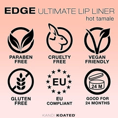 Kandi Koated Edge Lip Liner shows vibrant shade options for daily looks.