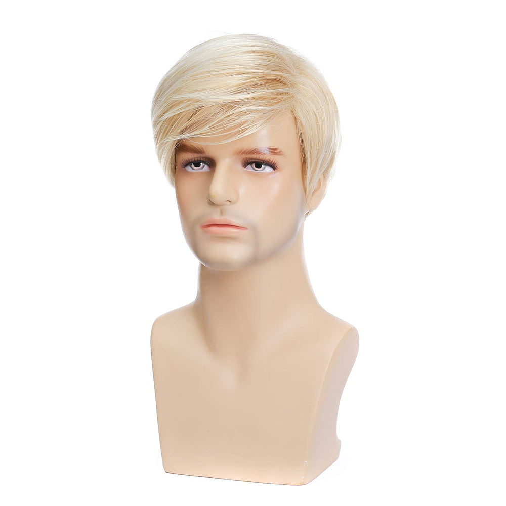 Kaneles men's blonde wig back view emphasizing seamless styling and durability.