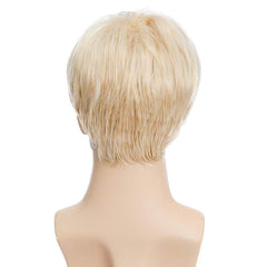 Kaneles men's blonde wig close-up fiber highlighting heat-resistant material.