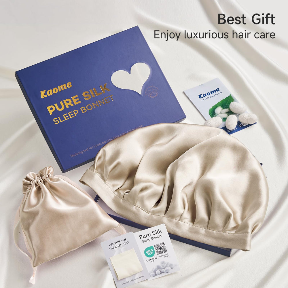 Kaome silk bonnet gift box champagne presentation and travel bag