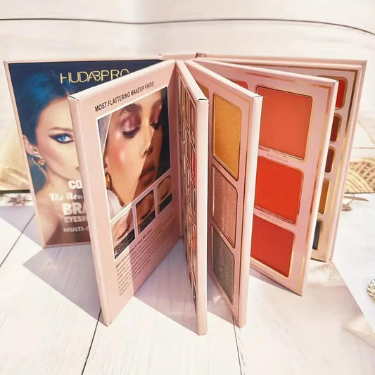 K'APEINE foldable palette open with book-style layout for on-the-go 5-in-1 makeup