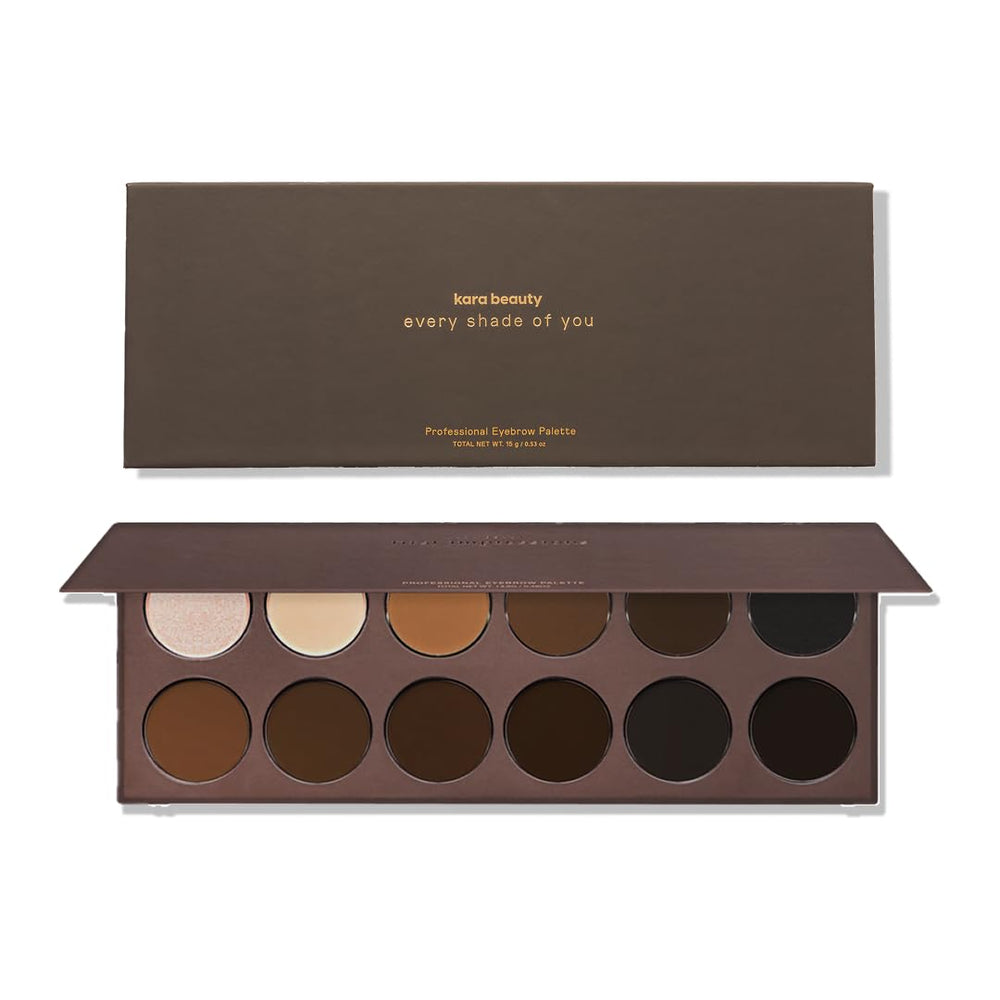 Kara Beauty Eyebrow Kit open palette with 16 shades for versatile shaping.