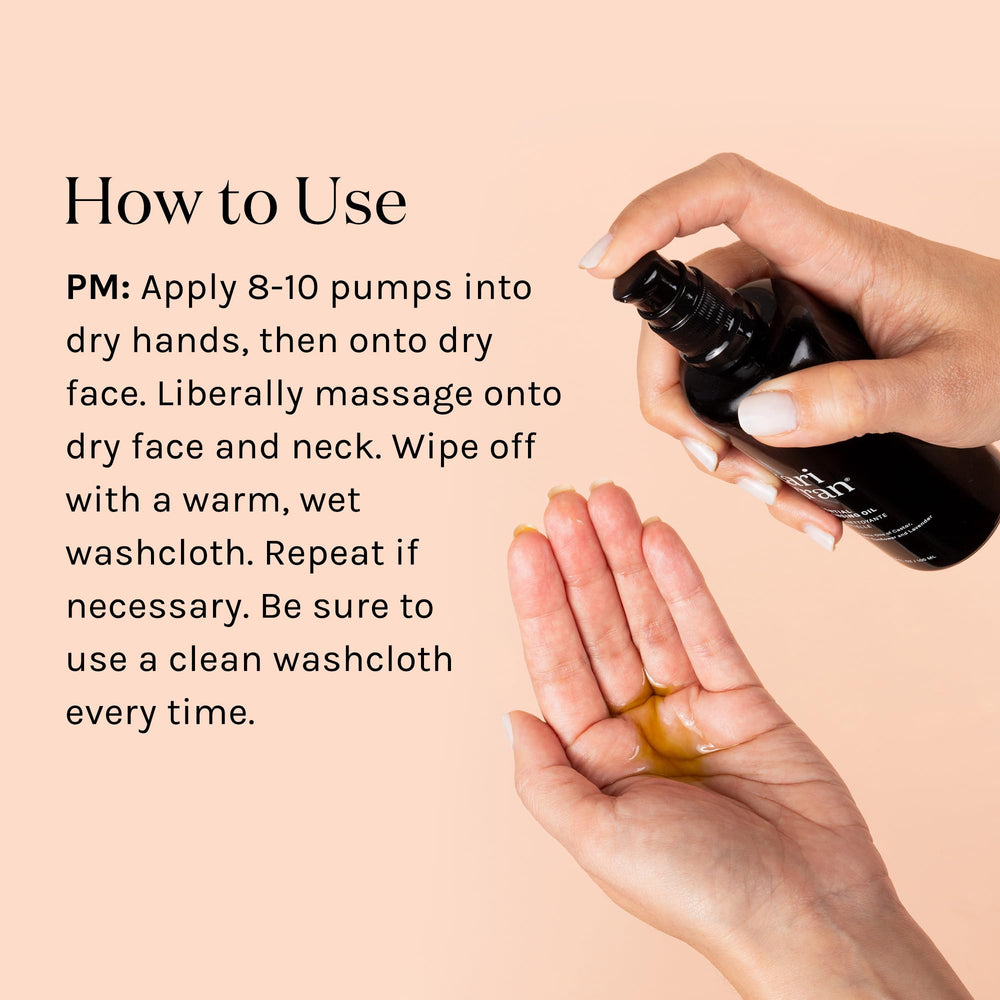 Kari Gran Essential Cleansing Oil being removed with a warm washcloth for exfoliation