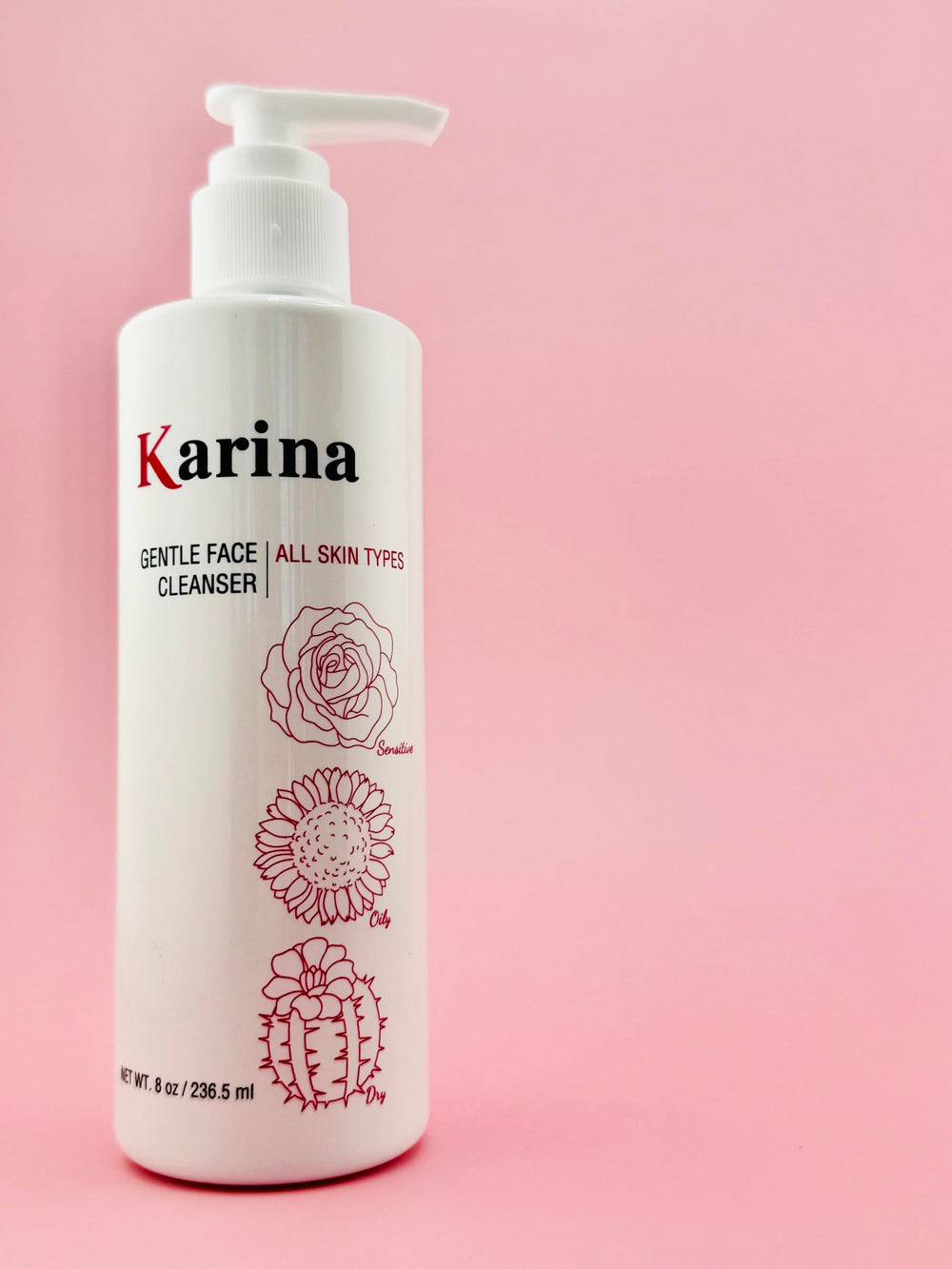 Karina Skincare packaging label closeup shows routine skincare guidance.