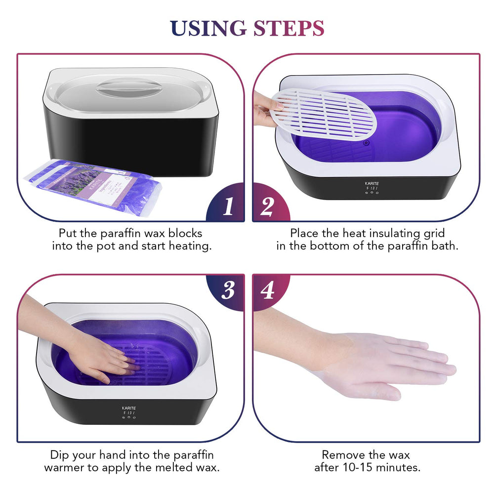 Karite paraffin bath showing digital timer for precise session control