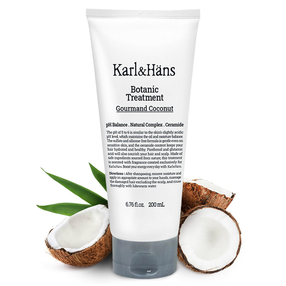 Karl&Häns Botanic Gourmand Coconut Conditioner bottle showing organic formula for all hair types.