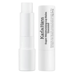 Karl&Häns lip balm bottle shows unscented coconut-avocado formula for lasting hydration.