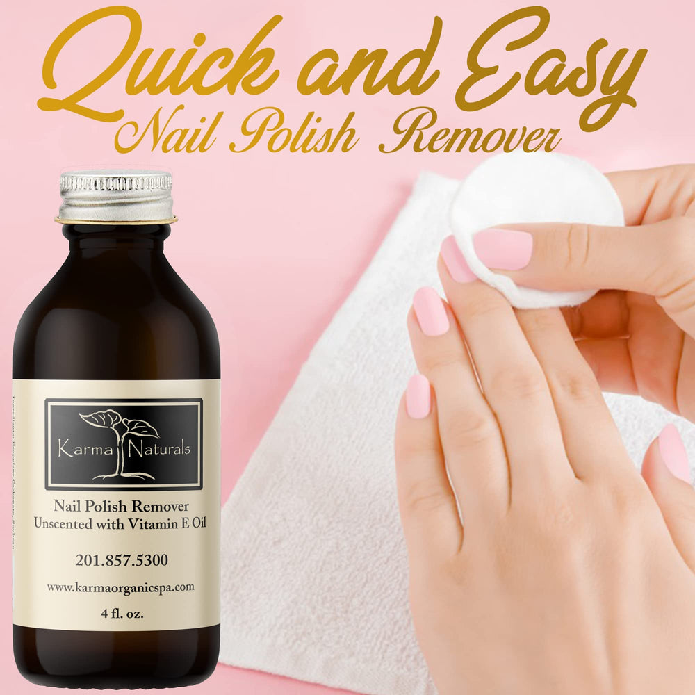 Karma Organic remover with vitamin E oil highlighting nourishing formula for nails