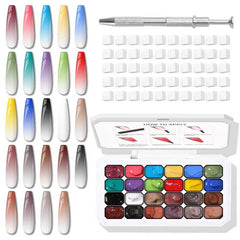 Karroy 24-color sponge palette displaying vivid ombre-ready gels for at-home nail art