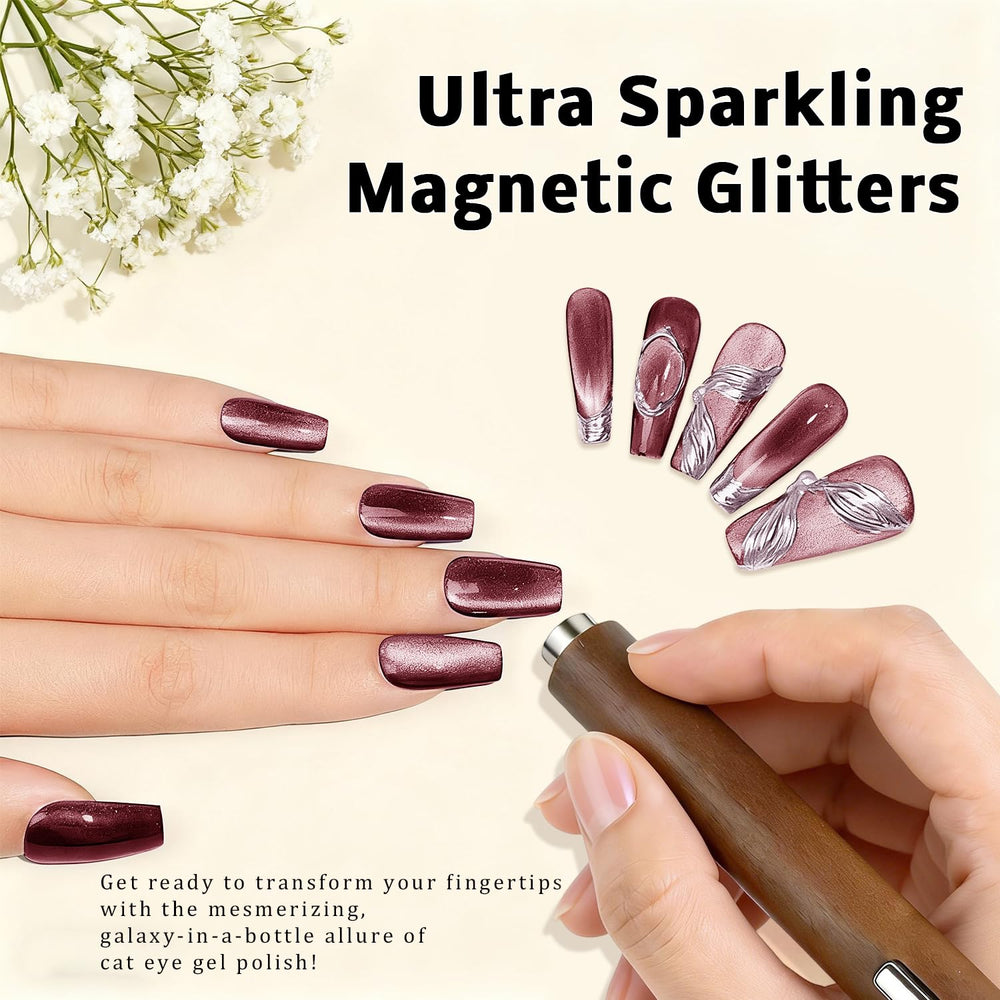 Karroy-cat-eye gel polish swirl with shimmering effect on nails
