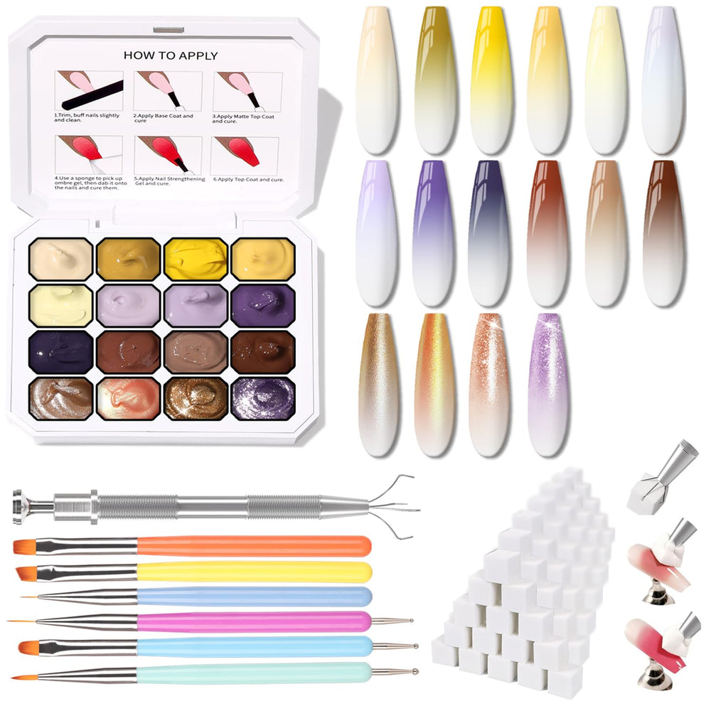 Karroy Glitter Pat Gel Nail Palette swatches show vibrant ombre colors for seamless gradient nails