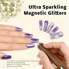 Karroy holographic glitter texture highlighting shimmering nail finish.