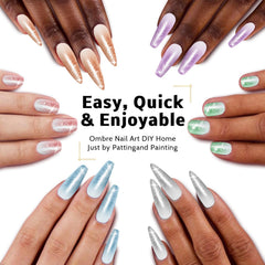 Karroy nine-color ombre gradient nail gel with vibrant pigment.