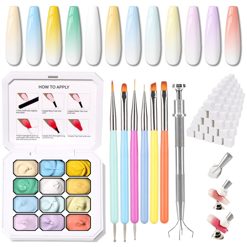 Karroy sponge pat gel nail palette collection shows vivid ombre colors for easy gradient nails.