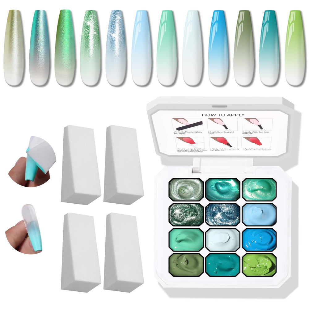 Karroy sponge-pat nail palette with 12 ombre colors for seamless gradient nails.