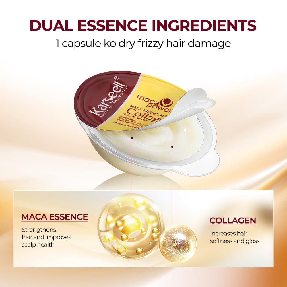 Fortifying blend of collagen and Moroccan nut oil nourishes dry hair