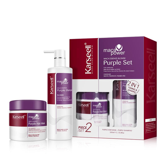 Karseell purple shampoo bottle brightens blonde and gray tones for color clarity.