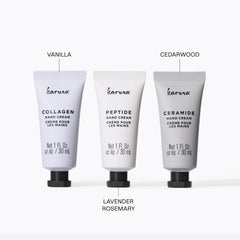 Karuna Woodsy Cedarwood scent hand cream for enduring hydration.