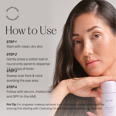 Dispensing pump on Karuna Hydrating Face Toner for precise application.
