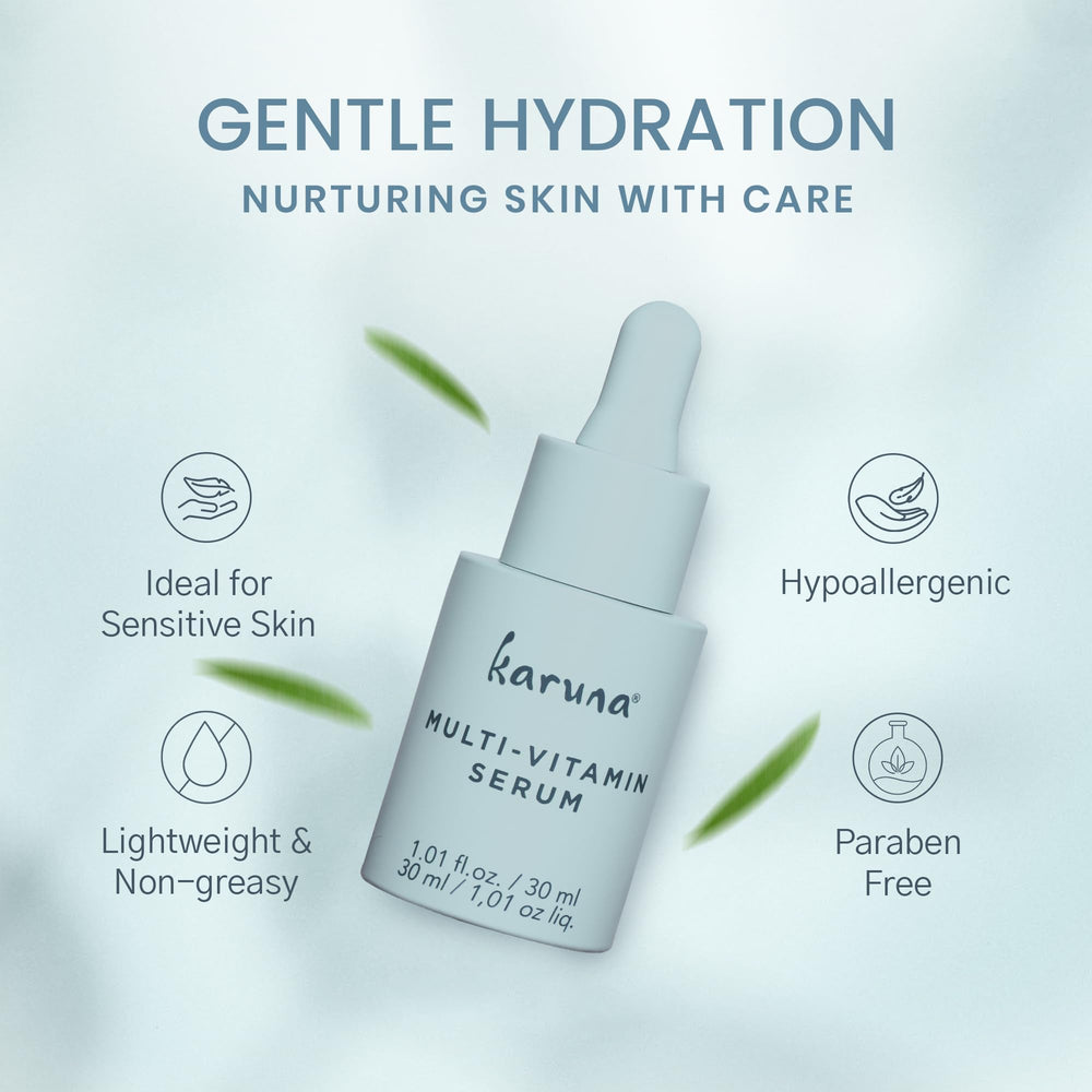 Karuna Skin serum packaging box indicates 30 ml size, ideal for travel and everyday use.