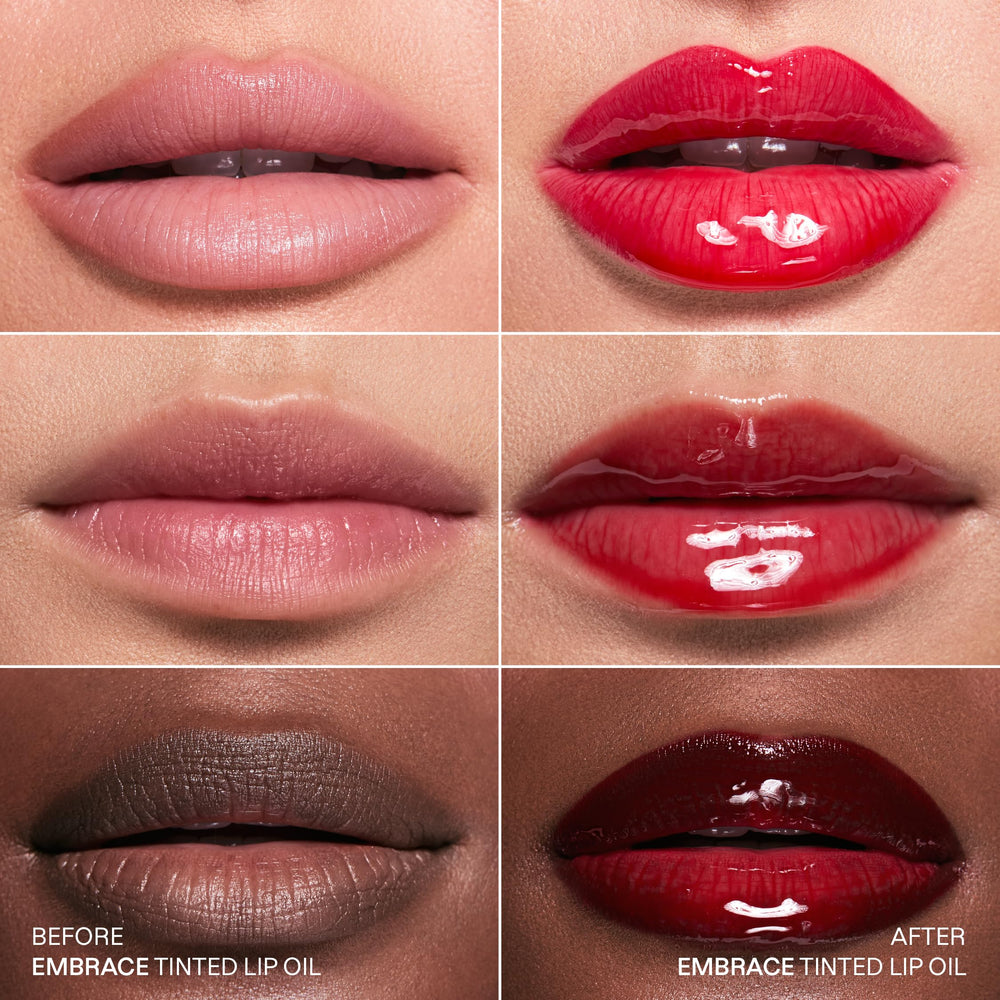 Karuna Skin Tinted Lip Oil packaging detail highlights sleek design.