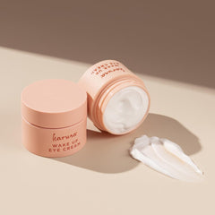 Karuna applying under-eye cream in routine image for makeup prep.