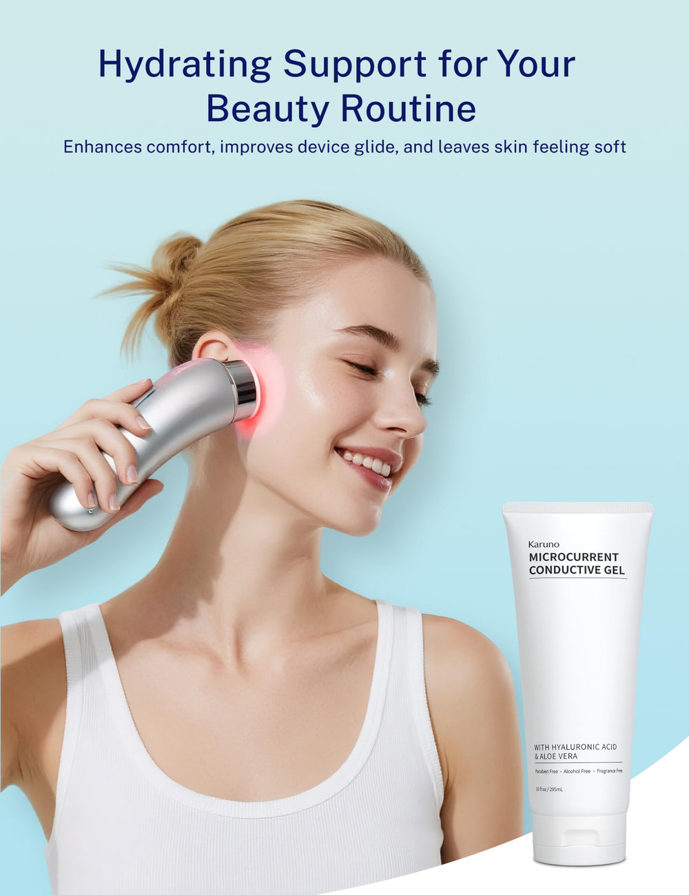 Karuno hyaluronic acid hydration gel provides deep moisture with quick absorption.