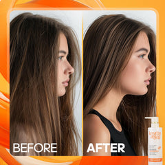 Hair section with Karvannall Keratin Argan conditioner demonstrating color protection benefits.