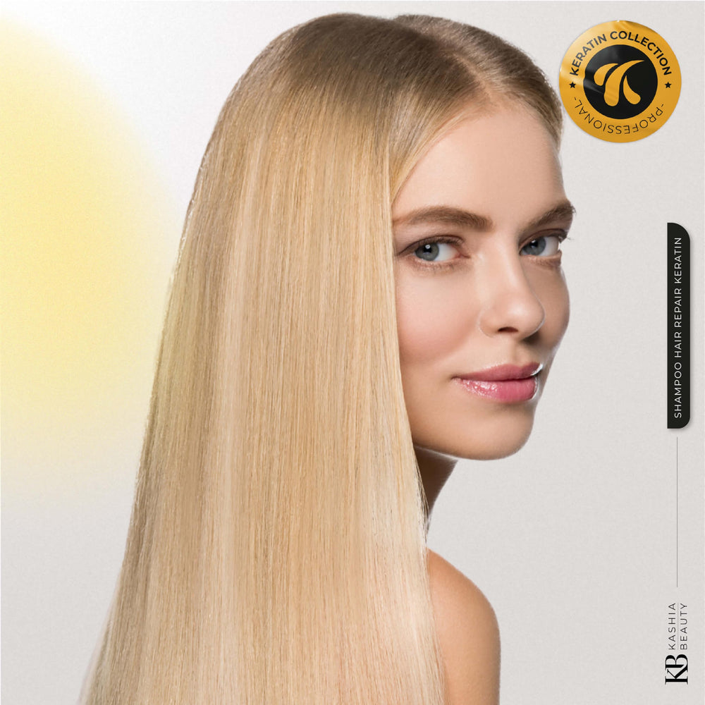 Kashia Beauty Keratin Hair Repair Shampoo packaging design on shelf.