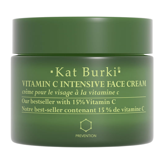 KAT BURKI 15% Vitamin C face cream bottle highlights radiant hydration.