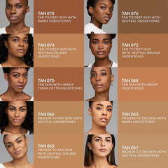 Kat Von D Good Apple Foundation Balm Tan 074 skin swatch displaying lightweight, breathable coverage.