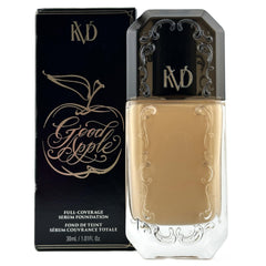 Kat Von D Good Apple foundation bottle closeup showing vegan, full coverage look