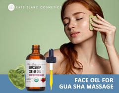 Kate Blanc Rosehip Oil beauty routine kit displayed for daily self-care.