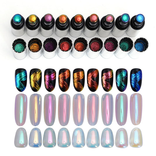 Katfan holographic chrome nail powder set: nine colors for a mirror finish at home