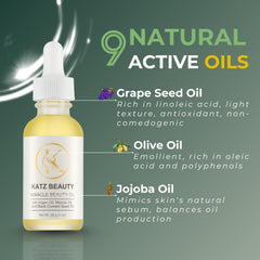 Katz Beauty Miracle Oil bottle highlights marula and argan oils nourishing benefits