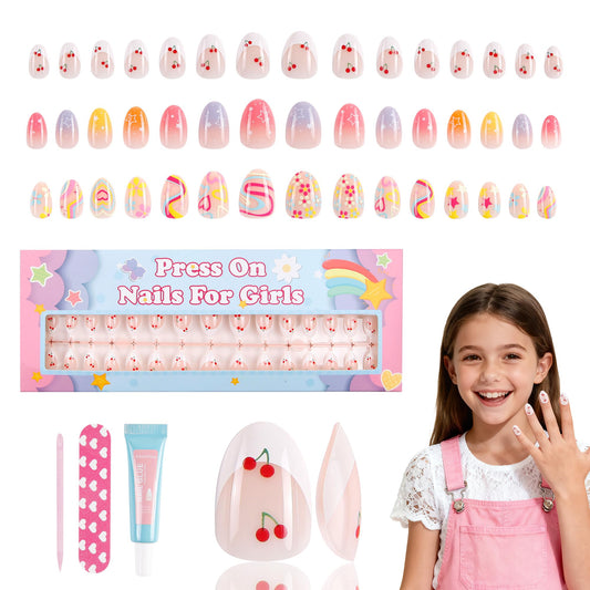 Kawyehu 90-piece kids press-on nails with playful patterns for easy party-ready nails