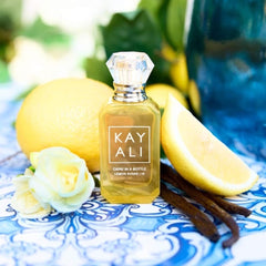KAYALI Capri in a Bottle Lemon Sugar sugar-detail close-up hints at gourmand sweetness.