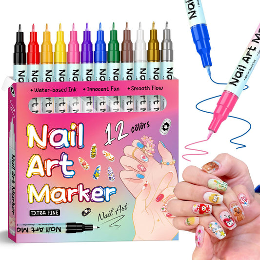 KAYLLE KT 12 color nail art pen set close-up for vibrant DIY manicures
