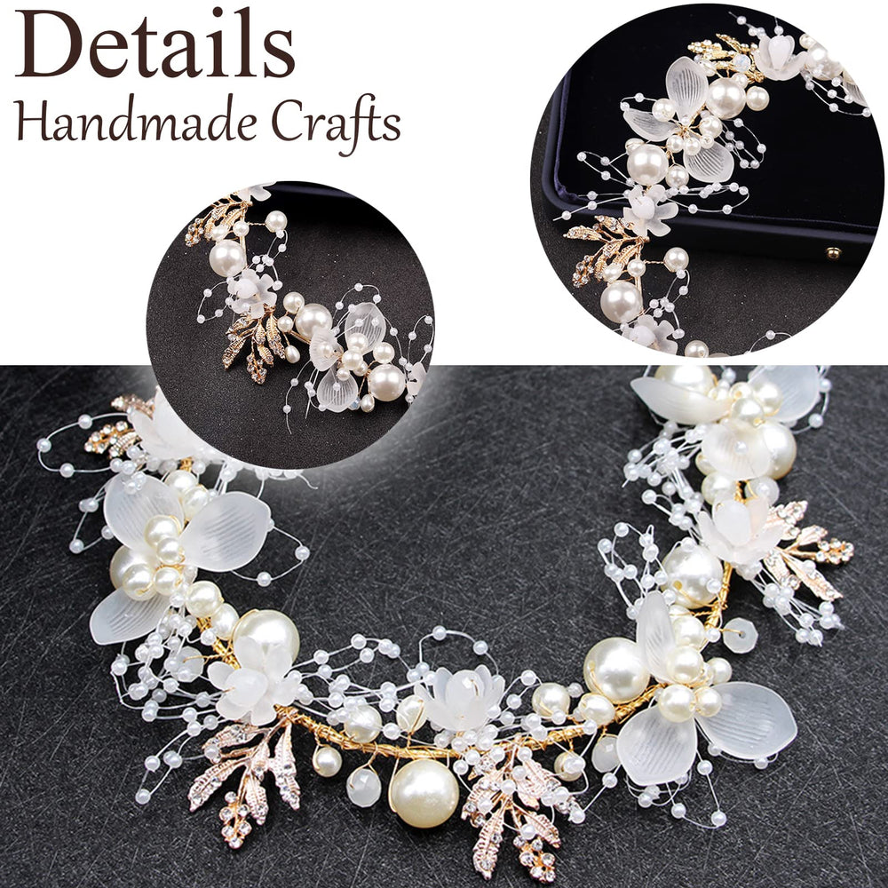 Kayzon flower pearl gold headpiece embellishment for special occasions.