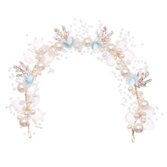 Kayzon kids wedding headpiece shows a blue princess flower detail for a graceful flower girl.
