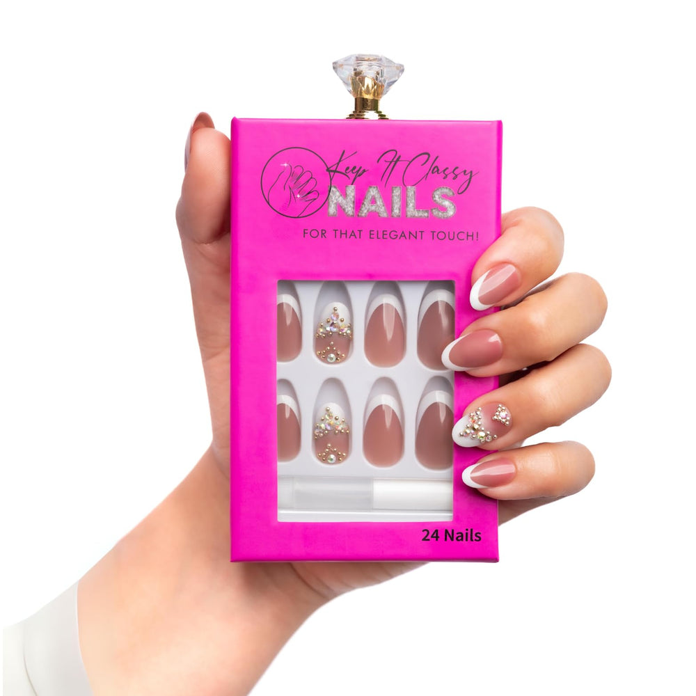 Keep It Classy French Stone nails kit packaging showcases premium branding and eco-conscious design.