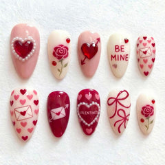KEHKFSEF valentines press-on nails with heart pattern for quick, salon-like manicures at home.