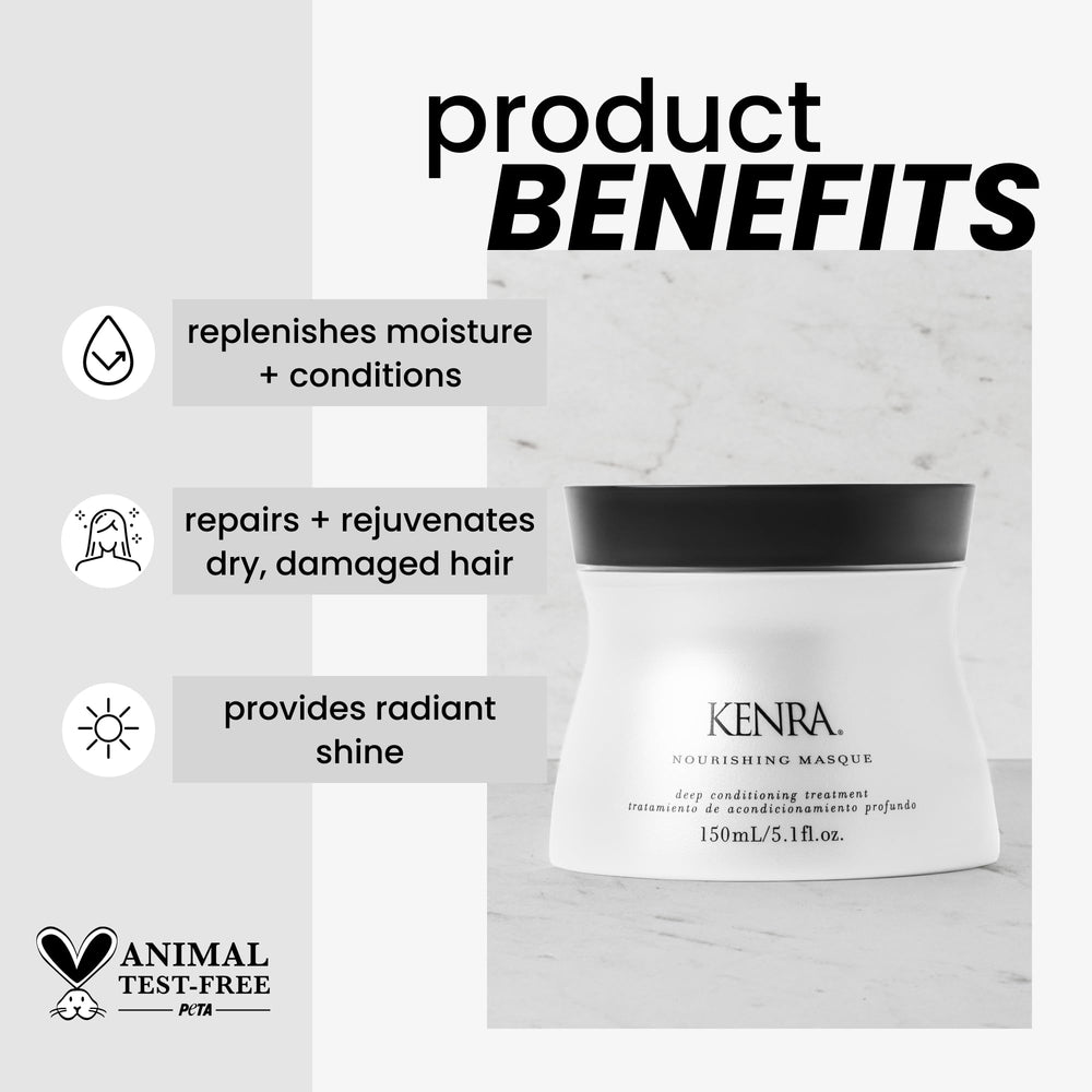 Kenra Nourishing Masque bottle back detailing usage and benefits