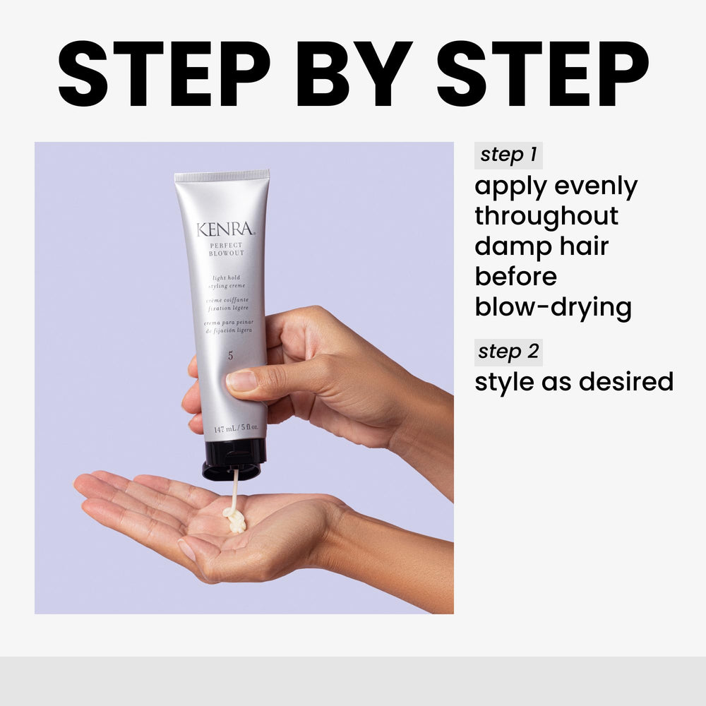 Kenra Perfect Blowout 5 bottle during blow-dry for thermal protection