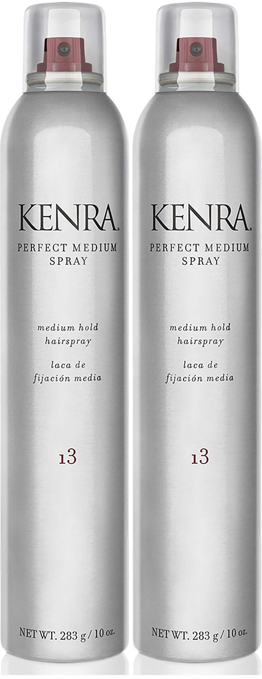 Kenra Perfect Medium Spray 13 bottle front view demonstrates quick-drying, medium-hold styling.