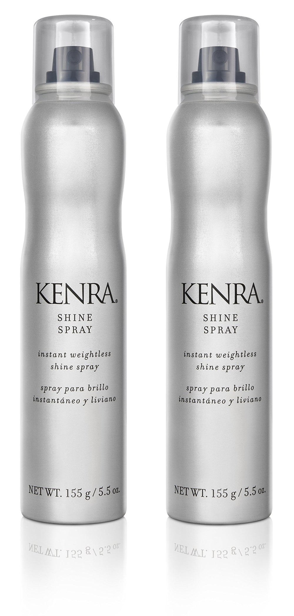 Kenra Shine Spray bottle mist showing weightless shine and frizz control.