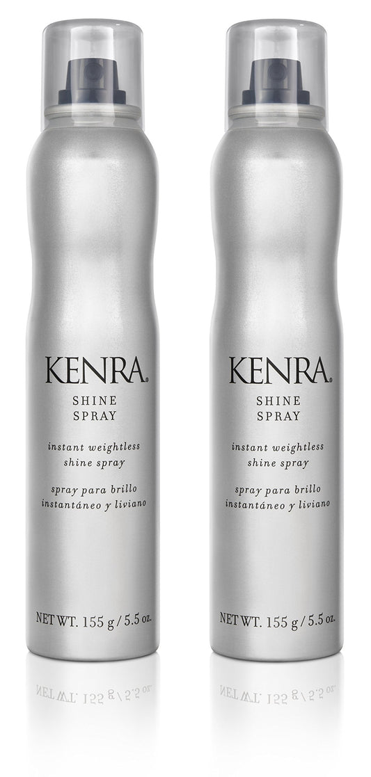 Kenra Shine Spray bottle mist showing weightless shine and frizz control.